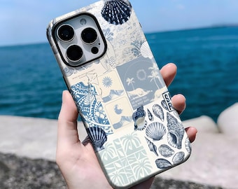 Coastal  Aesthetic Preppy Seashell Ocean Case, Beachy Tropical Case,iPhone 16, 15, 14, 13, 12, 11 Pro Max Plus X, Samsung S25 S24 S23 S22