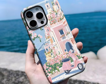Coquette Italienische Sommer Collage Handyhülle, Küsten Italien Handyhüllen, iPhone 16, 15, 14, 13, 12, 11 Pro Max Plus X,Samsung S25 S24 S23 S22