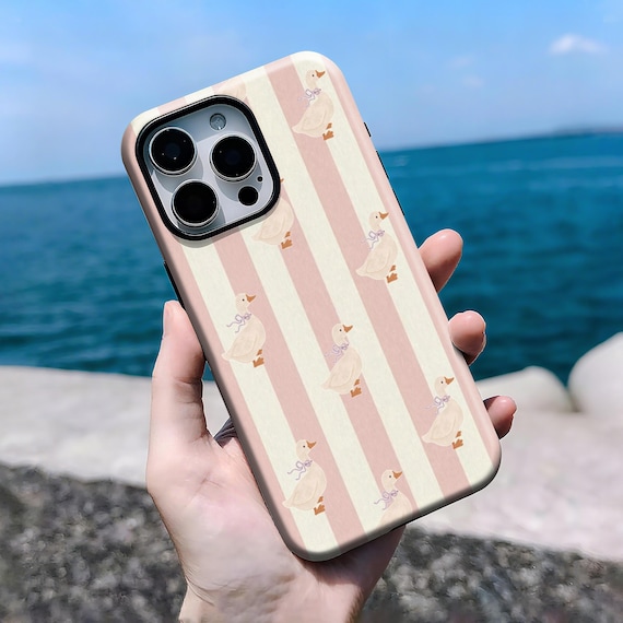 Pink Stripes Goose Phone Case, Funny Phone Case, Compatible With iPhone 16, 15, 14, 13, 12, 11 Pro Max Plus X,Samsung S25 S24 S23 S22