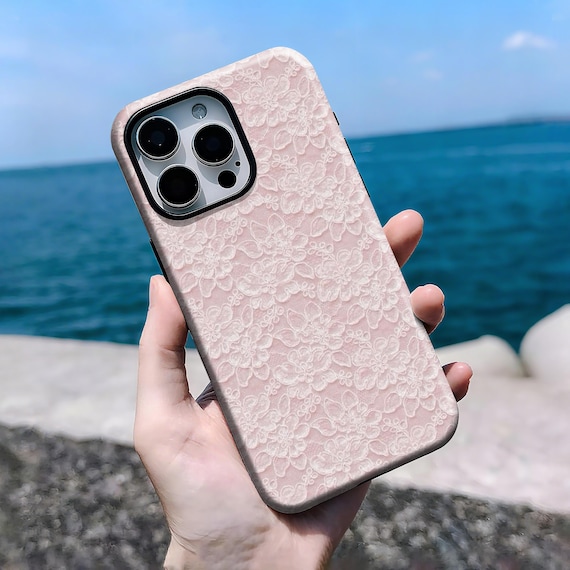 Vintage Lace Phone Case, Elegant Pink Flower Design, Compatible For iPhone 16, 15, 14, 13, 12, 11 Pro Max Plus X,Samsung S25 S24 S23 S22
