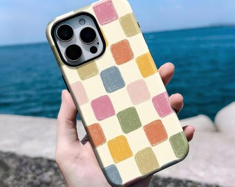Colorful Squares Cute Phone Case,Square phone case, Preppy checker for iPhone 16, 15, 14, 13, 12, 11 Pro Max Plus X, Samsung S25 S24 S23 S22
