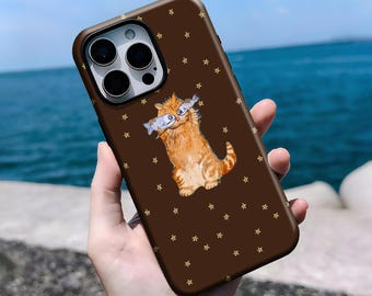 Funny Star Cat and fish Phone Case Cat Funny Creativity iPhone Case, iPhone 16, 15, 14, 13, 12, 11 Pro Max Plus X, Samsung S25 S24 S23 S22