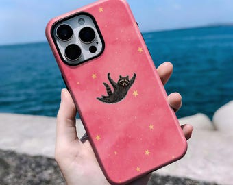 Cute Raccoon Phone Case, Pink Starry iPhone Case, Whimsical Animal Cover, iPhone 17 16 15 14 13 12 Air Pro Max  Samsung S25 S24 S22 Ultra