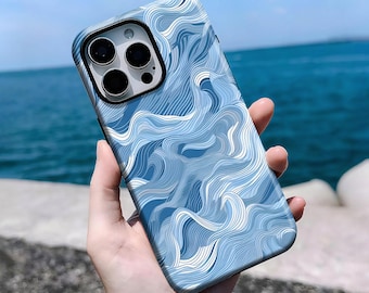 Abstract Blue Pattern iPhone 16e Case, Compatible With iPhone 16, 15, 14, 13, 12, 11 Pro Max Plus X,Samsung S25 S24 S23 S22, Artistic Case