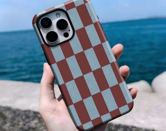 Retro Checkerboard Phone Case, Grid Aesthetic Case, Minimal Vintage, iPhone 16, 15, 14, 13, 12, 11 Pro Max Plus X,Samsung S25 S24 S23 S22