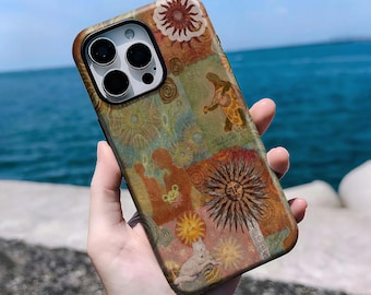 Vintage Sun Totem Art Phone Case - Boho Bohemian Cover With iPhone 16, 15, 14, 13, 12, 11 Pro Max Plus X, Samsung S25 S24 S23 S22