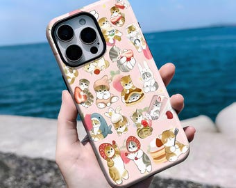 Cute Strawberry Cat Phone Case, Funny Kawaii Cat Phone Cases, for iPhone 16, 15, 14, 13, 12, 11 Pro Max Plus X, Samsung S25 S24 S23 S22