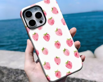 Watercolor Summer Strawberries Phone Case Fruit Lover Girl,iPhone16, 15, 14, 13, 12, 11 Pro Max Plus X, Samsung S25 S24 S23 S22,Unique gift