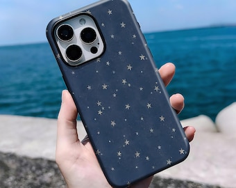 Starry Sky Phone Case Dark Blue Night Aesthetic Celestial Stars Case for iPhone16, 15, 14, 13, 12, 11 Pro Max Plus X,Samsung S25 S24 S23 S22