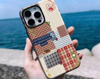 Patchwork Quilt Floral Phone Case, Retro Cottagecore Phone Cover, for iPhone16, 15, 14, 13, 12, 11 Pro Max Plus X, Samsung S25 S24 S23 S22
