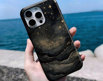 Mountain Starry Sky Phone Case, Black Celestial Protective Cover, With iPhone 16, 15, 14, 13, 12, 11 Pro Max Plus X,Samsung S25 S24 S23 S22