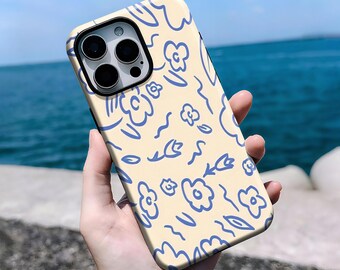 Line Flower Retro Phone Case, Phone Case,iPhone 16, 15, 14, 13, 12, 11 Pro Max Plus X, Samsung S25 S24 S23 S22,Girly Phone Case Unique Gifts