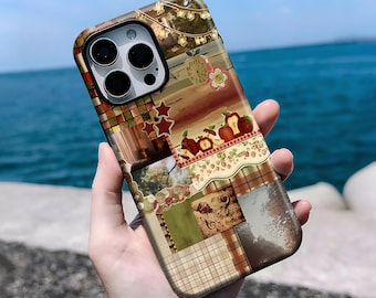 Retro Whimsy Collage Phone Case, Vintage Apple Music Artistic Cover,For iPhone 16, 15, 14, 13, 12, 11 Pro Max Plus X, Samsung S25 S24 S22