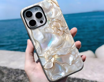 Pearl Design Case | Stylish Abalone Print Phone Case Compatible With iPhone 16, 15, 14, 13, 12, 11 Pro Max Plus X,Samsung S25 S24 S23 S22