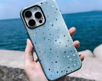 Blue Stars iPhone Case, Sleek Dreamy Phone Cover, Compatible With iPhone 16, 15, 14, 13, 12, 11 Pro Max Plus X,Samsung S25 S24 S23 S22