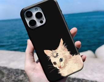 Minimal Black Cat Phone Case, Cute Cat Illustration Aesthetic Cover, iPhone 16, 15, 14, 13, 12, 11 Pro Max Plus X, Samsung S25 S24 S23 S22