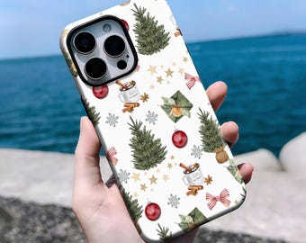 Vintage Christmas Trees Phone Case,Christmas Gift ,Stocking Stuffer, iPhone 16, 15, 14, 13, 12, 11 Pro Max Plus X,Samsung S25 S24 S23 S22