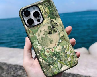 Green Forest Retro Collage Phone Case - Globe & Butterfly Cover, iPhone 16, 15, 14, 13, 12, 11 Pro Max Plus X,Samsung S25 S24 S23 S22