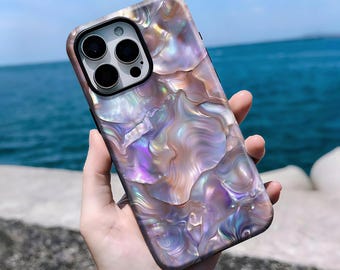 Mother of Pearl Design Phone Case,Abalone Shell Iridescent Print,iPhone 16, 15, 14, 13, 12, 11 Pro Max Plus X, Samsung S25 S24 S23 S22
