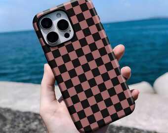 Mosaic Square Phone Case,Aesthetic Phone Case, Black Checkerboard Case,iPhone 16, 15, 14, 13, 12, 11 Pro Max Plus X,Samsung S25 S24 S23 S22