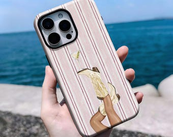 Cocktail Case, Fashion Legs Illustration, Vintage Striped Minimal Drink Art, iPhone 16, 15, 14, 13, 12, 11 Pro Max Plus, Samsung S25 S24 S23