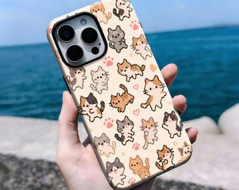 Cat pattern phone case, fun kitten pattern protective cover, For iPhone 16, 15, 14, 13, 12, 11 Pro Max Plus X, Samsung S25 S24 S23 S22