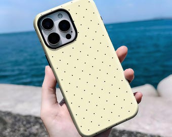 Etui na telefon w żółte kropki, minimalistyczne, estetyczne, miękkie etui dla dziewczynek, do iPhone'a 16, 15, 14, 13, 12, 11 Pro Max Plus X, Samsunga S25 S24 S23 S22
