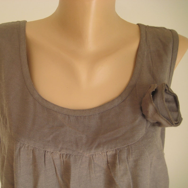 Vintage Linen Brown Boho Dress, Women Summer Dress, Cotton Sleeveless Tank Dress, Flower of Life ...
