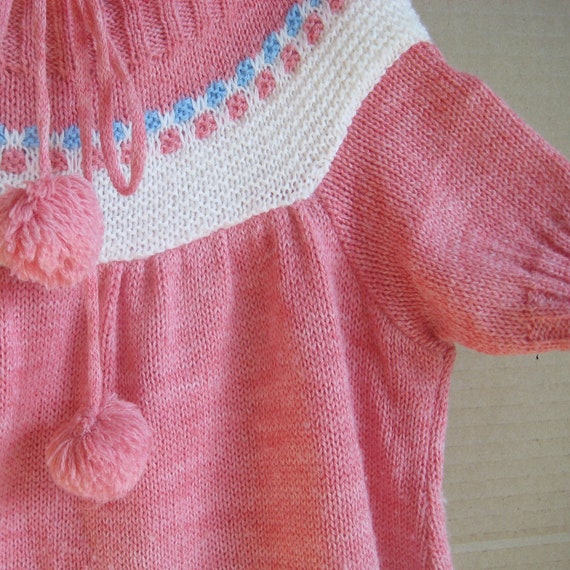 Vintage 80's Baby Girl Knit Summer Dress, White P… - image 2