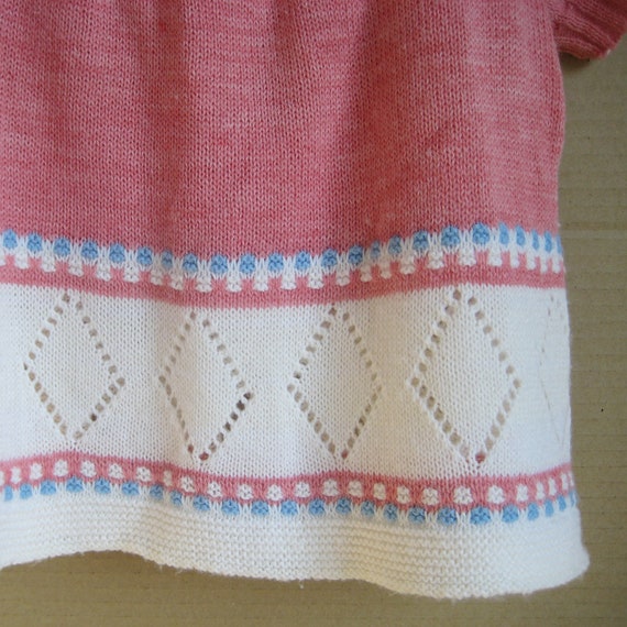 Vintage 80's Baby Girl Knit Summer Dress, White P… - image 4