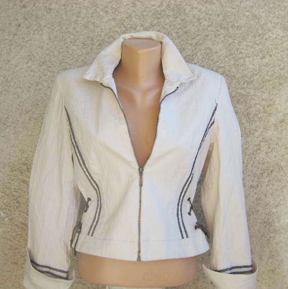 Vintage women canvas jacket, cotton stretch coat,… - image 1