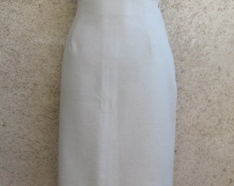 Vintage Pensil Skirt in Gray, Unlined Women Knee Skirt, Secretary Synthetics Skirt, Summer Retro Fashion, Size L 12 US 14 UK