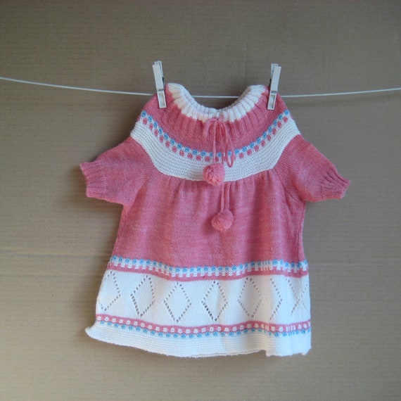 Vintage 80's Baby Girl Knit Summer Dress, White P… - image 5