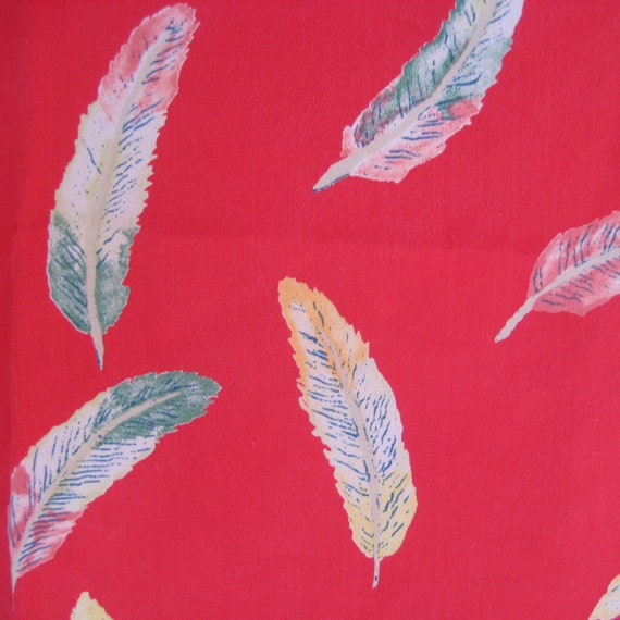 80s small feathers print shawl, silk lightweight … - image 4