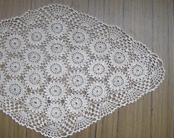 VINTAGE Crochet Ecru Doily, Floral Cotton Off white Stole, Very fine Daisy Doily, Home& Living, Over 70 years old Hand Crochet Cloth, 12 x 7