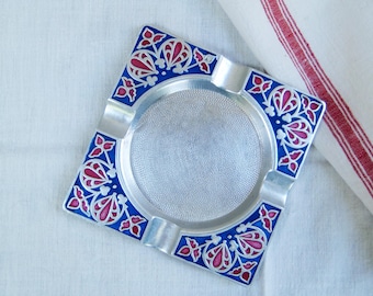 Vintage Soviet Hand-Painted Ashtray, Metal Silver tone Ashtray, Gift Idea from the USSR Era