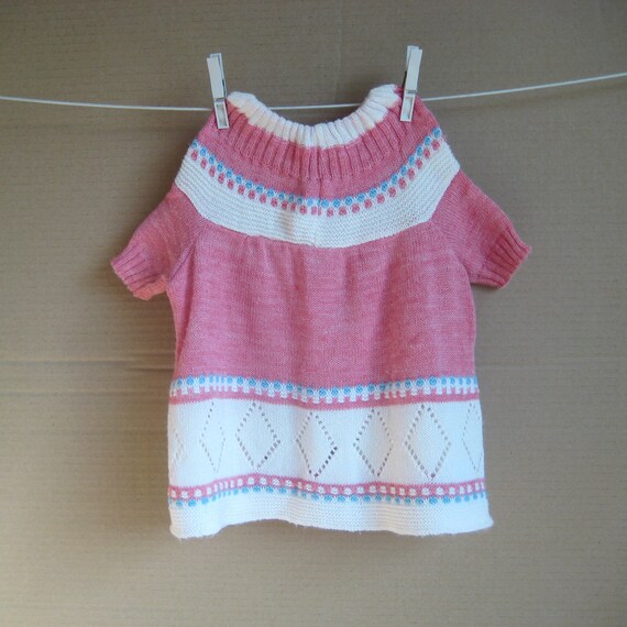 Vintage 80's Baby Girl Knit Summer Dress, White P… - image 3
