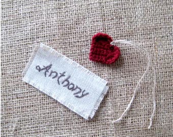 Etichetta in tessuto personalizzata, targhetta con nome da cucire, targhetta ricamata in stile primitivo, accessori per confezioni regalo, etichetta in iuta fatta a mano, targhetta con nome personalizzata, targhetta rustica