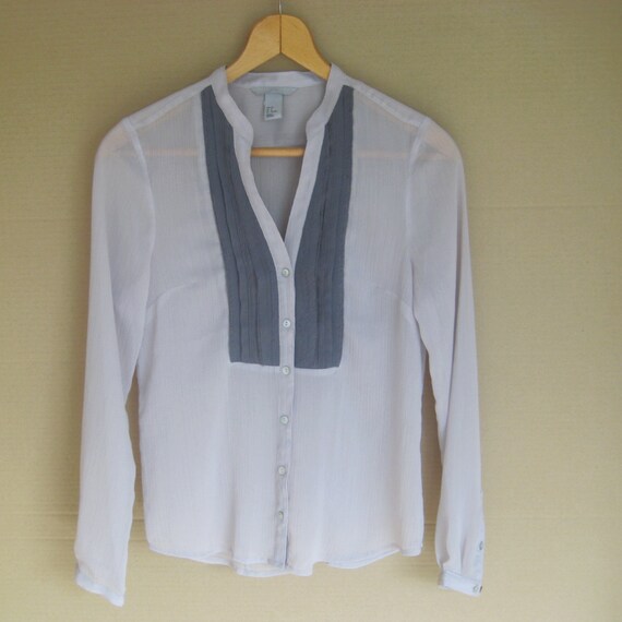 Vintage Classic Gray Jabot Shirt, Rayon Secretary… - image 6