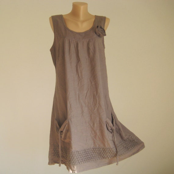 Vintage linen brown boho dress, women summer dres… - image 1