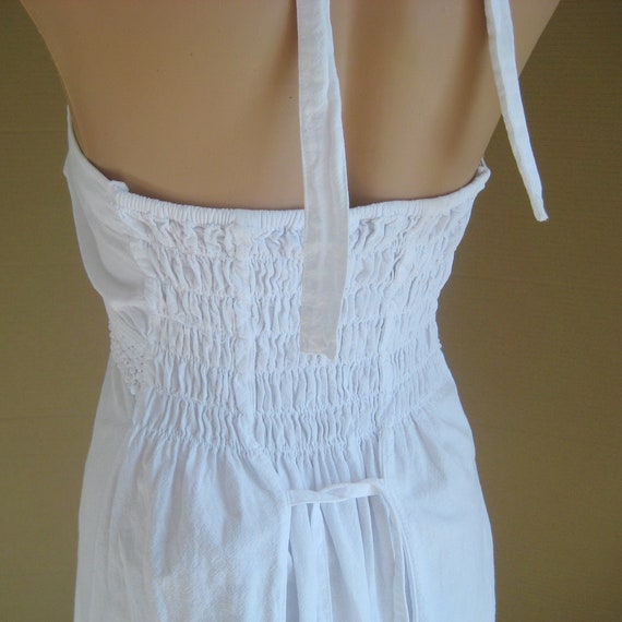 Vintage Sexy Boho Dress, White Halter Bustier, Ha… - image 4