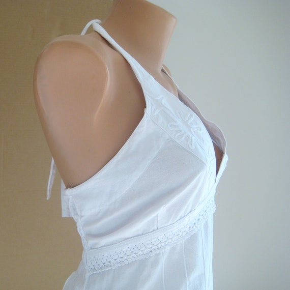 Vintage Sexy Boho Dress, White Halter Bustier, Ha… - image 3