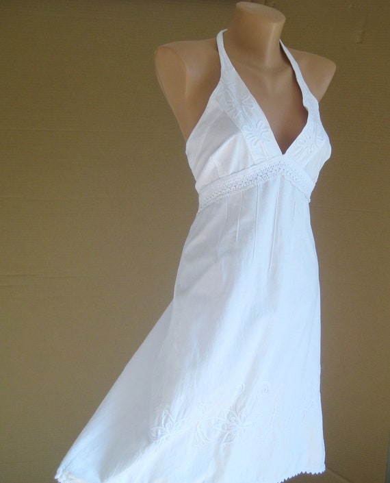 Vintage Sexy Boho Dress, White Halter Bustier, Ha… - image 2