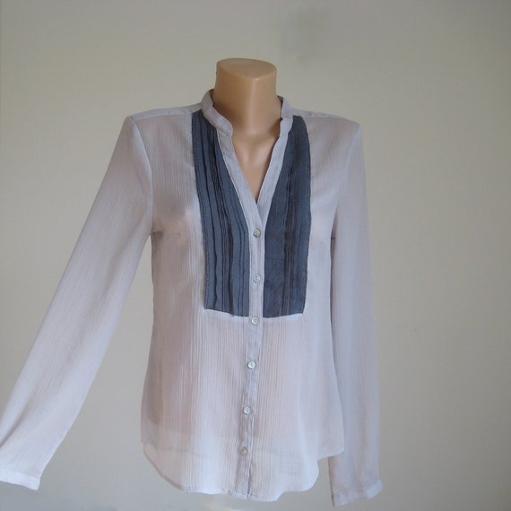 Vintage Classic Gray Jabot Shirt, Rayon Secretary… - image 1