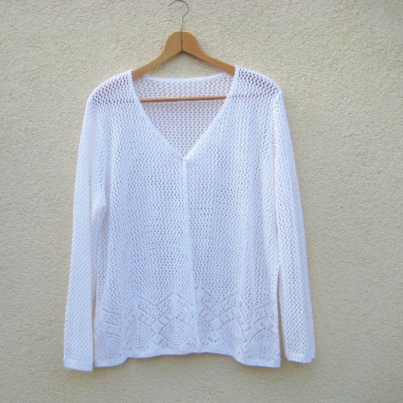 Vintage White Oversize Cardigan Fishnet 