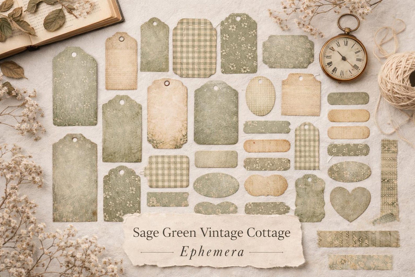 Sage Label Sage Green Vintage Cottage Ephemera | Printable Junk Journal Tags ...