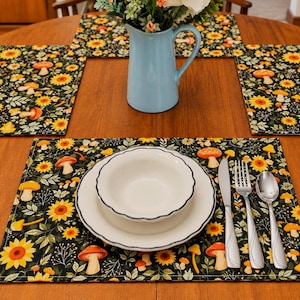 Mushroom Placemats Reversible . Quilted Fall Table Decor Woodland Cottagecore Farmhouse Dining Mats