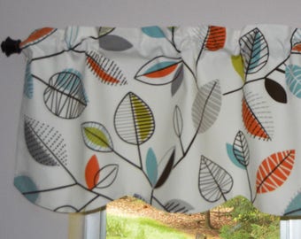 Leaf Valance . Scalloped Covington Carson . Kitchen Curtains . Green Leaf Curtains . FULLY Lined . Mid Century