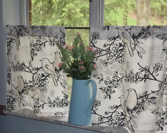 French Bird Kitchen Cafe Curtains . Vintage Inspired Kitchen Tiers . Richloom Lilah Gray Home Décor