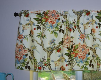 Floral Valance . Waverly Mudan Persimmon . Bird Valance . Custom Curtains . Made in USA . Professional Made